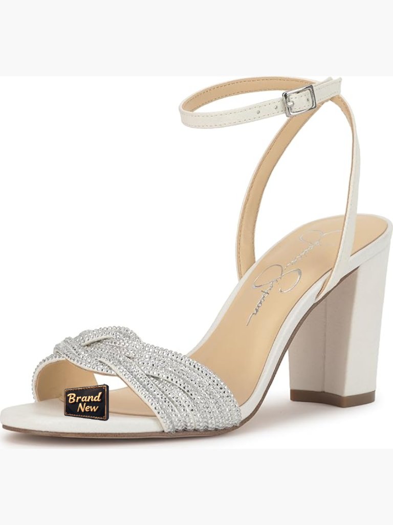 Block Heel Sandals With Ankle Strap And Bling Accents